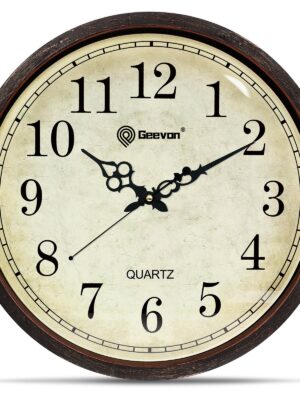 Geevon Vintage Wall Clock, Silent 16" Non Ticking Retro Round Clock Quartz Decorative Battery Operated Wall Clock for Kitchen, Office, Classroom, Bedroom, Living Room Decor