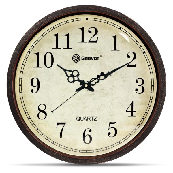 Geevon Vintage Wall Clock, Silent 16" Non Ticking Retro Round Clock Quartz Decorative Battery Operated Wall Clock for Kitchen, Office, Classroom, Bedroom, Living Room Decor