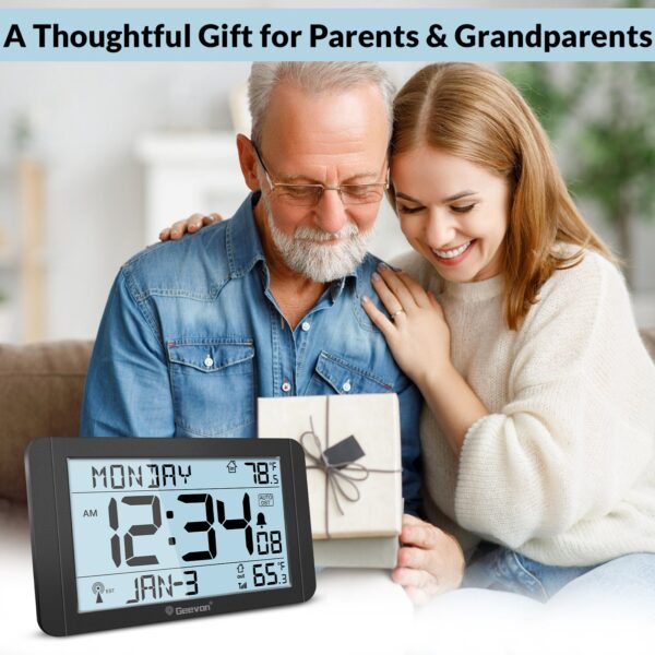 Geevon 10.8'' Atomic Clock with Indoor Outdoor Temperature, Large  Display Digital Wall Clock with Wireless Sensor,  for Bedroom, Office, Kitchen, Living Room, Easy for Seniors to Read