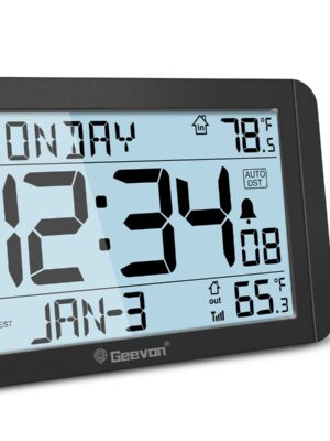 Geevon 10.8'' Atomic Clock with Indoor Outdoor Temperature, Large  Display Digital Wall Clock with Wireless Sensor,  for Bedroom, Office, Kitchen, Living Room, Easy for Seniors to Read
