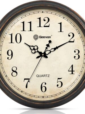 Geevon Vintage Wall Clock, Silent 18" Non Ticking Retro Round Clock Quartz Decorative Battery Operated Wall Clock for Kitchen, Office, Classroom, Bedroom, Living Room Decor