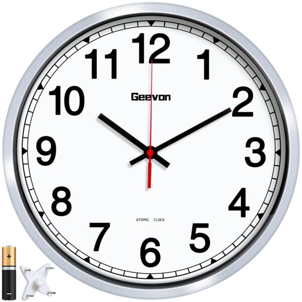 Geevon 12 Inch Atomic Analog Wall Clock, Sets Automatically Wall Clock Battery Operated, Easy to Read Atomic Clock for Kitchen/School/Classroom/Living Room