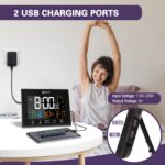 Geevon Digital Atomic Alarm Clocks for Bedrooms with Battery Backup, HD Color Display Atomic Lock with Backlight, 2 USB Ports, Indoor Temperature and Humidity, Moon Phases, Time, and Calendar