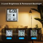 Geevon Digital Atomic Wall Clock with Moon Phase and Backlight, Silent Non-Ticking Atomic Clock with 8.8 Inch Large Display, Indoor Outdoor Temperature, Calendar for Home Office Bedroom Kitchen