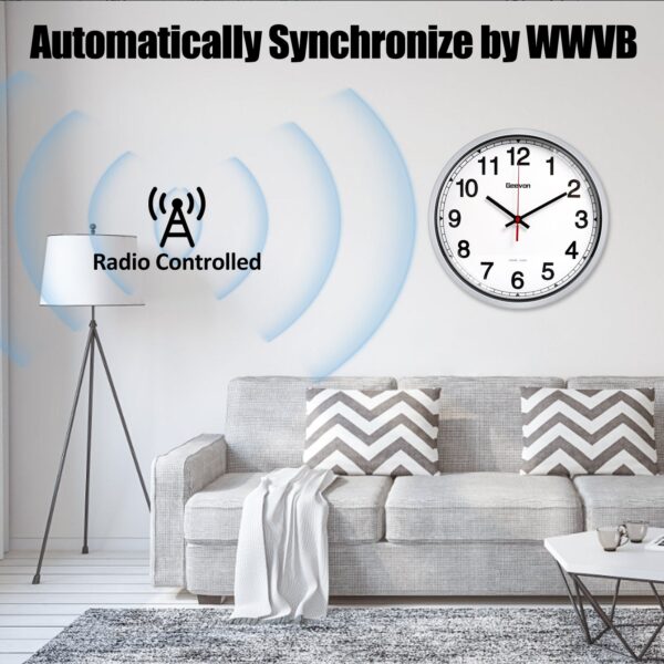 Geevon 12 Inch Atomic Analog Wall Clock, Sets Automatically Wall Clock Battery Operated, Easy to Read Atomic Clock for Kitchen/School/Classroom/Living Room