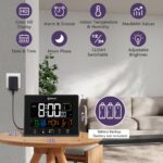 Geevon Digital Atomic Alarm Clocks for Bedrooms with Battery Backup, HD Color Display Atomic Lock with Backlight, 2 USB Ports, Indoor Temperature and Humidity, Moon Phases, Time, and Calendar