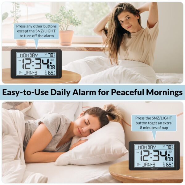 Geevon 10.8'' Atomic Clock with Indoor Outdoor Temperature, Large  Display Digital Wall Clock with Wireless Sensor,  for Bedroom, Office, Kitchen, Living Room, Easy for Seniors to Read