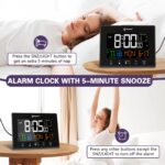 Geevon Digital Atomic Alarm Clocks for Bedrooms with Battery Backup, HD Color Display Atomic Lock with Backlight, 2 USB Ports, Indoor Temperature and Humidity, Moon Phases, Time, and Calendar