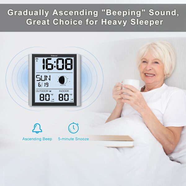 Geevon Digital Atomic Wall Clock with Moon Phase and Backlight, Silent Non-Ticking Atomic Clock with 8.8 Inch Large Display, Indoor Outdoor Temperature, Calendar for Home Office Bedroom Kitchen