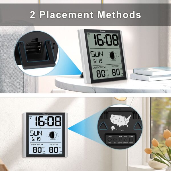 Geevon Digital Atomic Wall Clock with Moon Phase and Backlight, Silent Non-Ticking Atomic Clock with 8.8 Inch Large Display, Indoor Outdoor Temperature, Calendar for Home Office Bedroom Kitchen